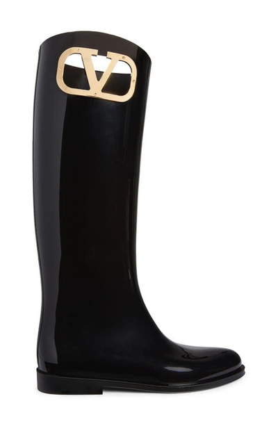 Shop Valentino Vlogo Tall Rain Boot In Nero