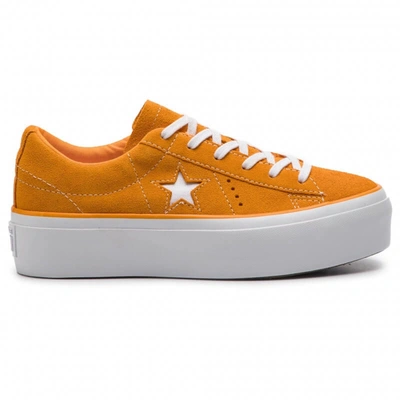 Shop Converse One Star Platform Ox Ladies Bright Orange Suede Sneakers