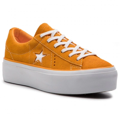 Shop Converse One Star Platform Ox Ladies Bright Orange Suede Sneakers
