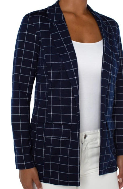 Shop Liverpool Los Angeles Windowpane Plaid Knit Boyfriend Blazer In Federal Navy