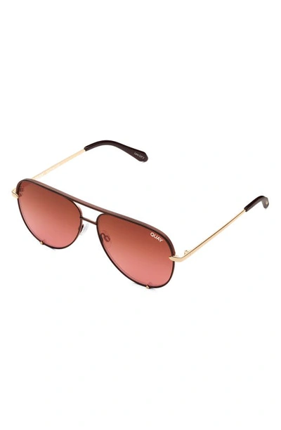 Shop Quay High Key Micro 49mm Gradient Aviator Sunglasses In Bronze/ Brown Pink