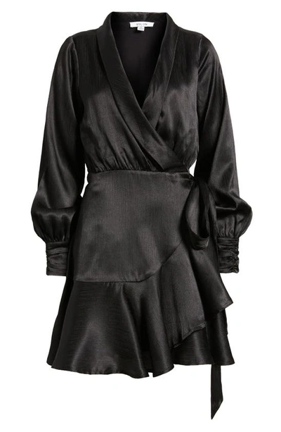 Shop Btfl-life Galiena Long Sleeve Satin Wrap Dress In Black