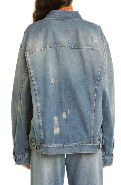 Shop Acne Studios Detroit Destroyed Relaxed Denim Jacket In Mid Blue