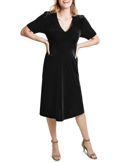 Shop Ingrid & Isabel Womens Velvet Knee Length Maternity Dress In Black