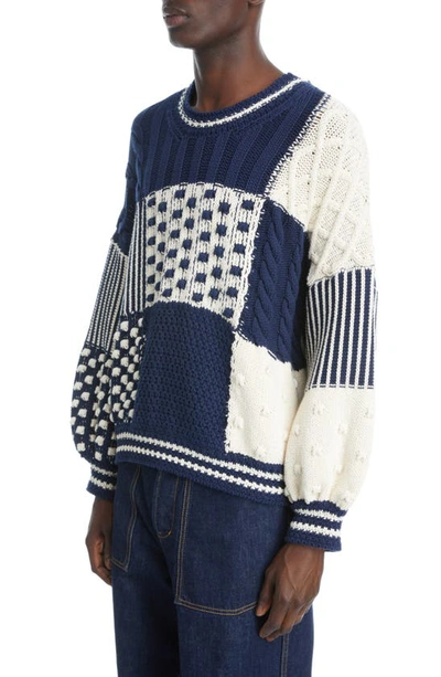 Shop Kenzo Oversize Mix Cable Crewneck Sweater In 77 - Midnight Blue