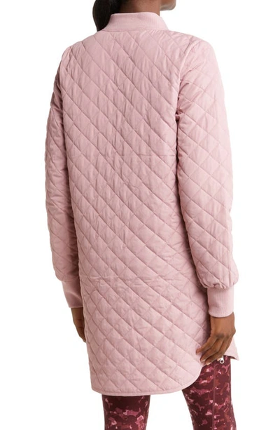 Shop Zella Longline Water Resistant Quilted Bomber Jacket In Pink Beauty