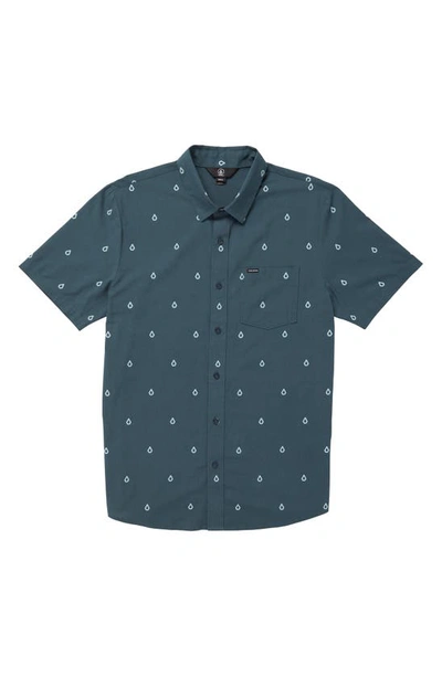 Shop Volcom Patterson Short Sleeve Button-up Shirt In Faded Navy