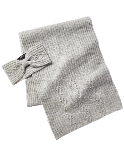 Shop Badgley Mischka Cable-knit Headband & Scarf Set In Grey