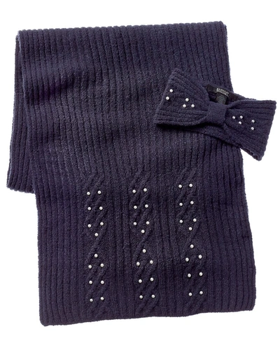 Shop Badgley Mischka Cable-knit Headband & Scarf Set In Blue