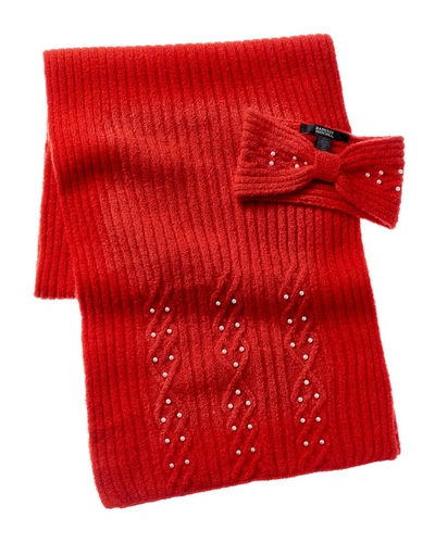 Shop Badgley Mischka Cable-knit Headband & Scarf Set In Red
