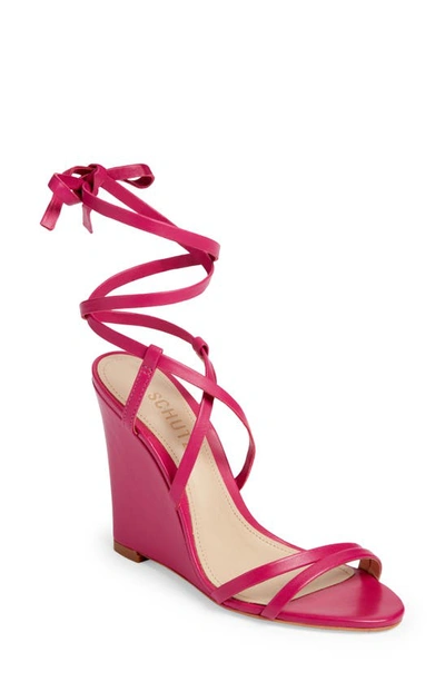Shop Schutz Deonne Ankle Wrap Strappy Wedge Sandal In Hot Pink