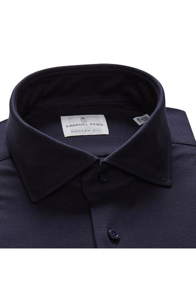 Shop Emanuel Berg 4flex Modern Fit Navy Knit Button-up Shirt