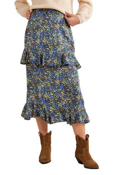Shop Boden Tiered Ruffle Satin Midi Skirt In Nebulas Blue Gardenia Petal