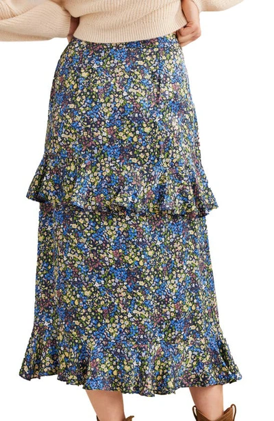 Shop Boden Tiered Ruffle Satin Midi Skirt In Nebulas Blue Gardenia Petal