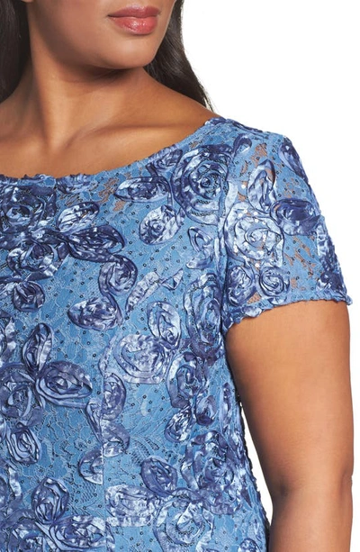 Alex Evenings Rosette Lace Short Sleeve A-line Gown In Brushed Periwinkle