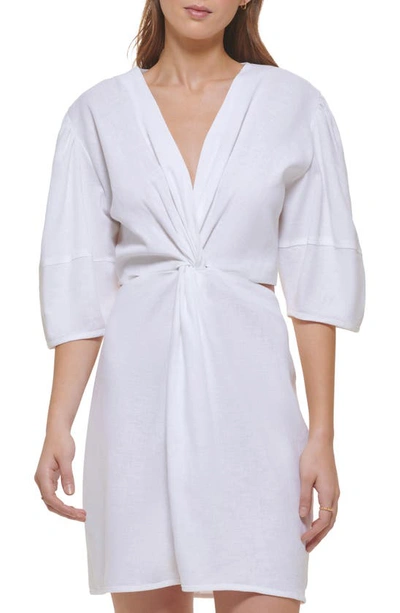 Shop Dkny Cutout Cotton Blend Dress In White