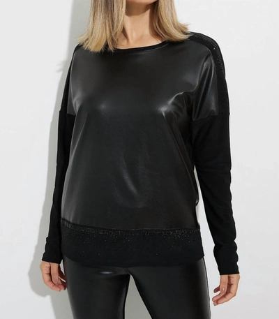 Shop Joseph Ribkoff Faux Leather Front Top In Black