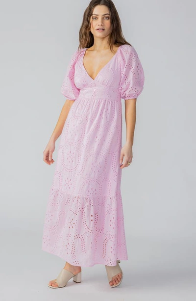 Shop Sanctuary Ruffle Puff Sleeve Eyelet Maxi Dress In Pink No3