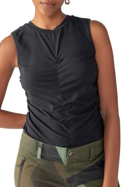 Sanctuary Inner Smile Center Ruched Stretch Cotton & Modal Top In Black