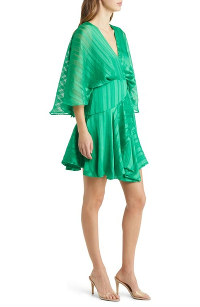 Shop Btfl-life Vonda Stripe Jacquard Long Sleeve Satin Minidress In Green