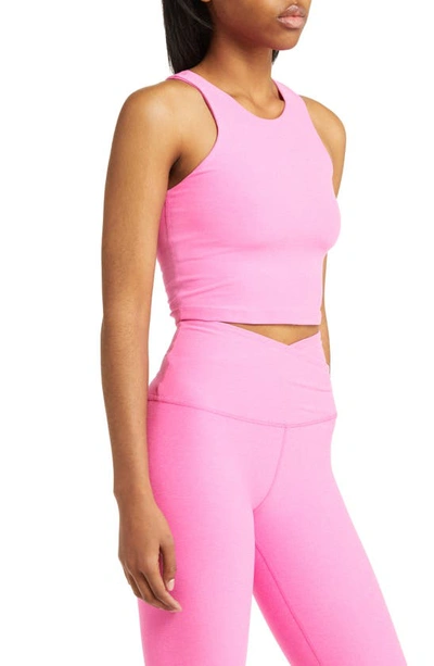 Shop Beyond Yoga Focus Crop Racerback Performance Tank In Pink Hype Heather