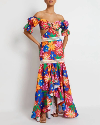 Shop Patbo Aster Off-the-shoulder Maxi Dress In Red Multi