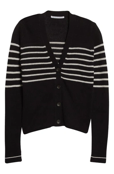Shop Maria Mcmanus Stripe Featherweight Organic Cotton & Recycled Cashmere Cardigan In Black W/ Crema