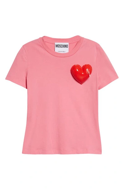 Shop Moschino Inflatable Heart Cotton T-shirt In Fuchsia