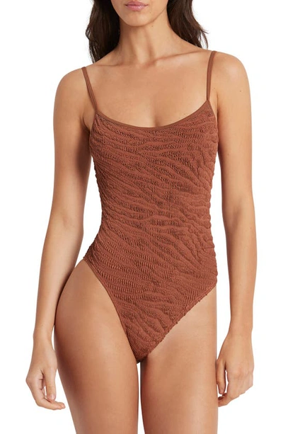 Shop Bound By Bond-eye Low Palace Textured Open Back One-piece Swimsuit In Terracotta Tiger