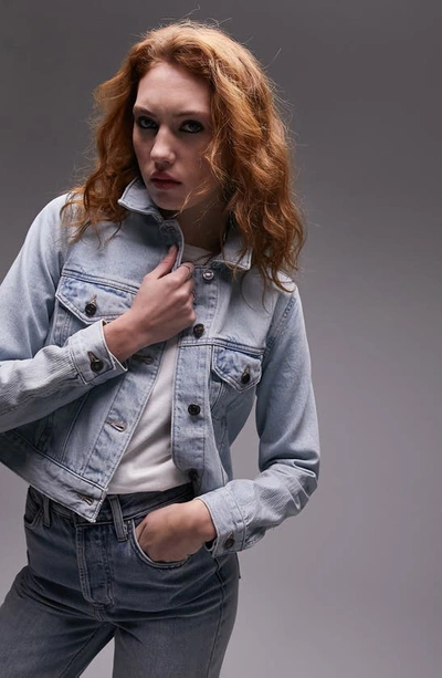 Shop Topshop Tilda Crop Denim Jacket In Light Blue