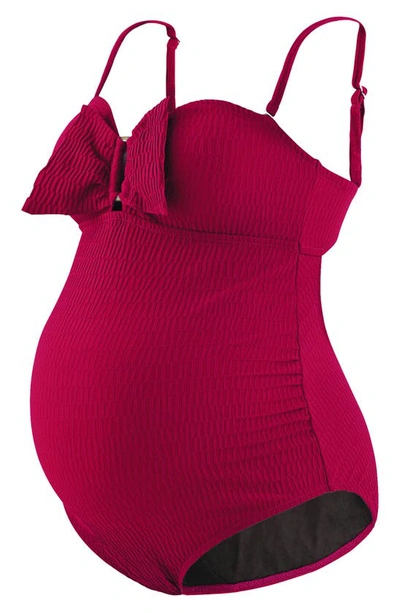Shop Cache Coeur Bow One-piece Maternity Swimsuit In Fuschia