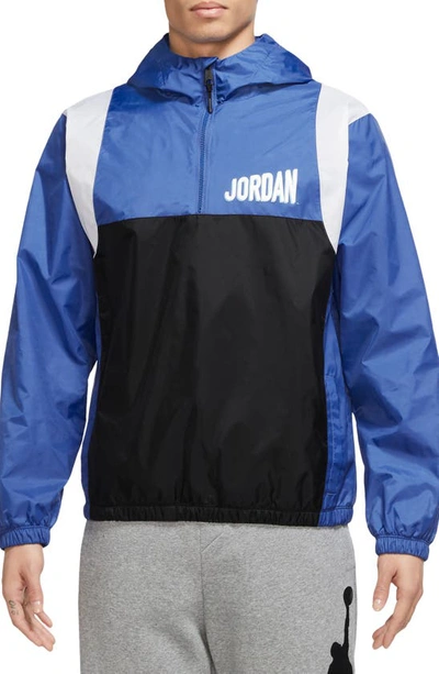 Shop Jordan Quarter Zip Hooded Jacket In Game Royal/ Black/ White