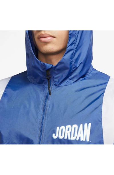 Shop Jordan Quarter Zip Hooded Jacket In Game Royal/ Black/ White