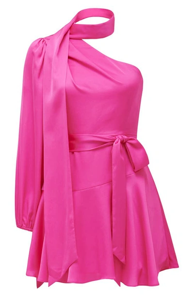 Shop Ever New One-shoulder Satin Minidress In Valley Pink