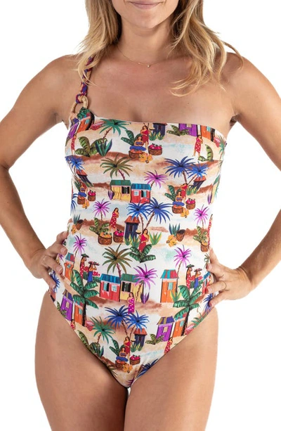 Shop Cache Coeur Playa One-shoulder One-piece Maternity Swimsuit In Multicolor