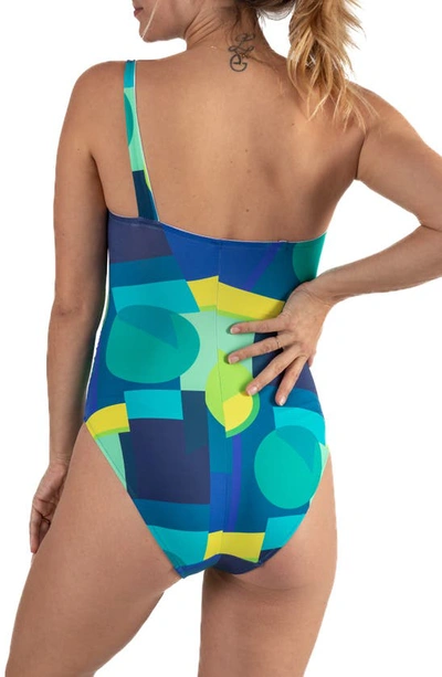 Cache Coeur Pop One-shoulder One-piece Maternity Swimsuit In Blue