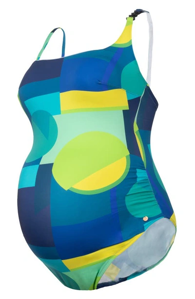 Cache Coeur Pop One-shoulder One-piece Maternity Swimsuit In Blue