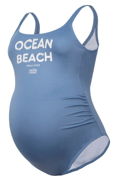Shop Cache Coeur Ocean Beach Maternity One-piece Swimsuit In Blue