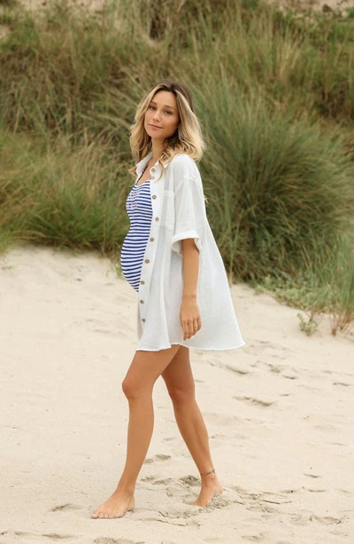 Shop Cache Coeur Ocean Beach Maternity One-piece Swimsuit In White/ Marine
