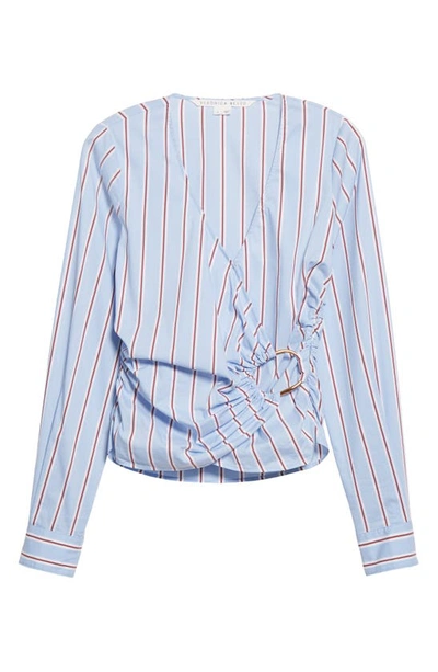 Shop Veronica Beard Ozzie Stripe Faux Wrap Shirt In Aero Blue/ Brick Multi