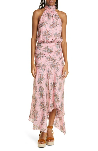 Shop Veronica Beard Leia Paisley Asymmetric Silk Maxi Dress In Peony Multi