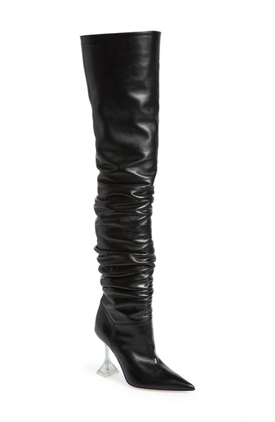 Shop Amina Muaddi Olivia Glass Pointed Toe Over The Knee Boot In Black