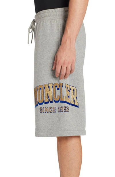 Shop Moncler Glitter Logo Sweat Shorts In Grey