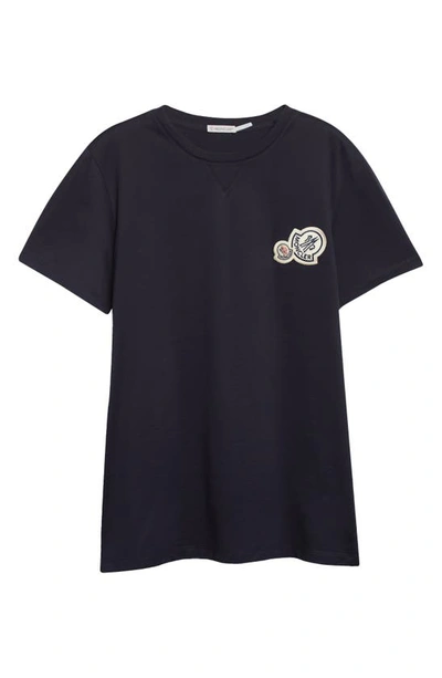 Shop Moncler Double Logo Patch T-shirt In Navy