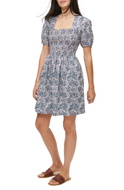 Shop Michael Stars Jude Floral Print Smocked Dress In Admiral Floral