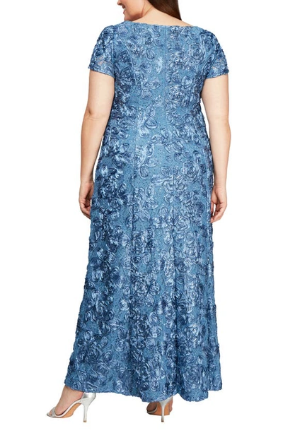 Alex Evenings Rosette Lace Short Sleeve A-line Gown In Brushed Periwinkle