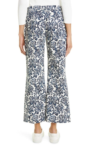 Shop Max Mara Aversa Floral Crop Wide Leg Cotton Trousers In Ultramarine