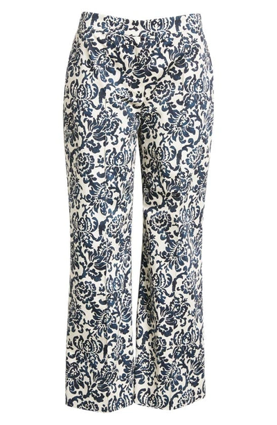 Shop Max Mara Aversa Floral Crop Wide Leg Cotton Trousers In Ultramarine