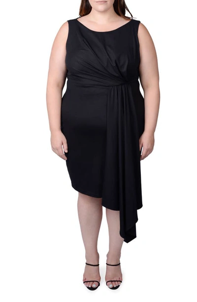 Shop Mayes Nyc Adele Draped Asymmetric Sheath Dress In Black