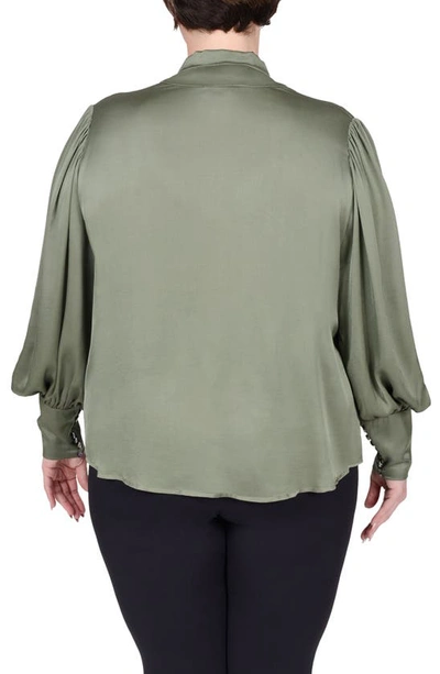 Mayes Nyc Plus Size Mia Bishop-sleeve V-neck Blouse In Olive